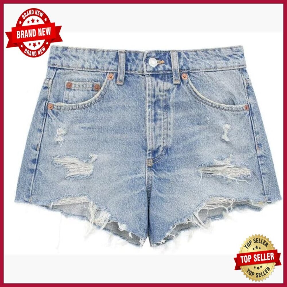 Mid Rise Ripped Denim Jean Shorts Distressed Stretchy Slim Fit